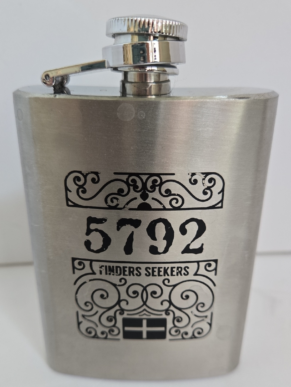 Stainless Steel 4oz. Flask with 5792 Finders Seekers Graphic